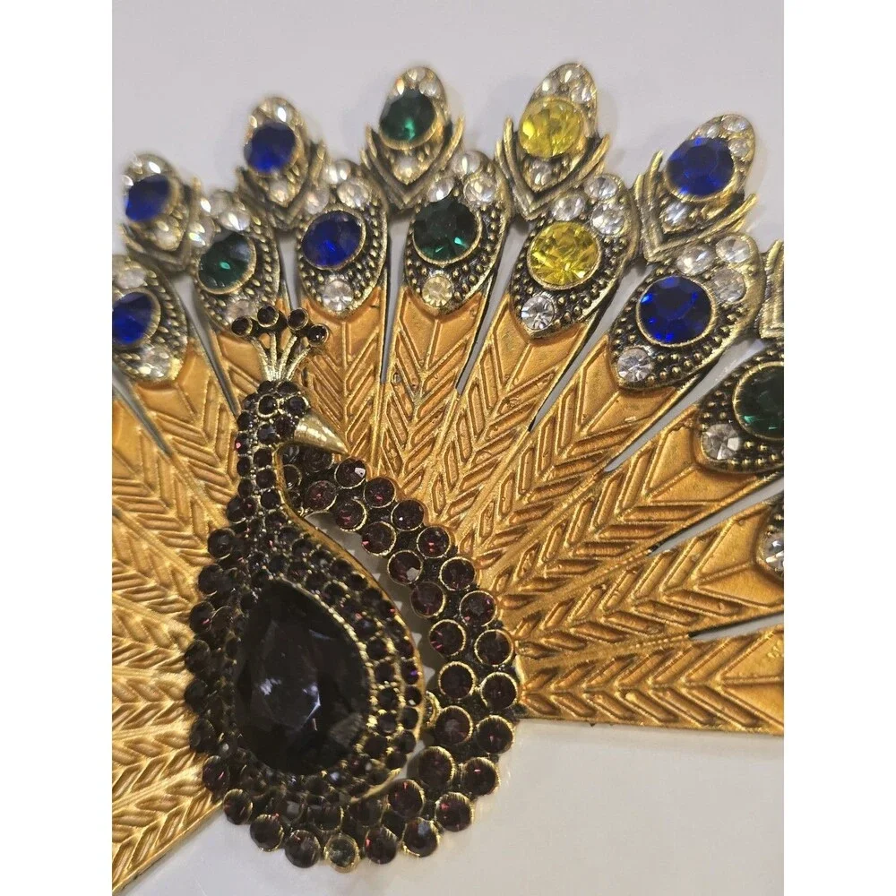 Vintage Peacock Rhinestone Jewelry Component / Necklace Centerpiece One Missing